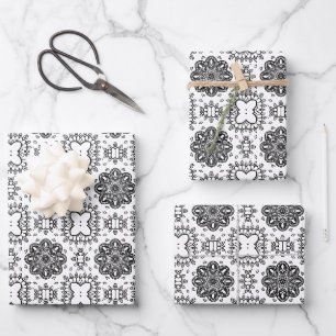 Black and White Mandala Frame Pattern Wrapping Paper Sheet