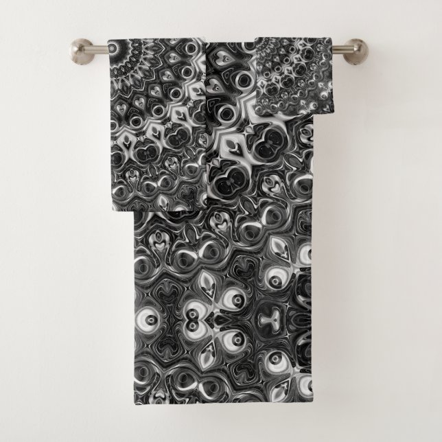 Black and White Mandala Geometric Design Bath Towel Set (Insitu)