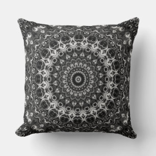 Black and White Mandala Geometric Design Cushion