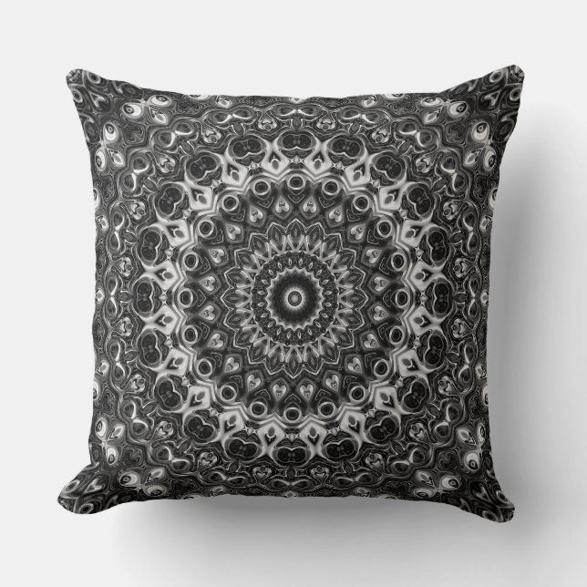 Black and White Mandala Geometric Design Cushion (Front)