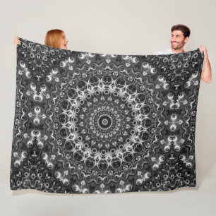Black and White Mandala Geometric Design Fleece Blanket