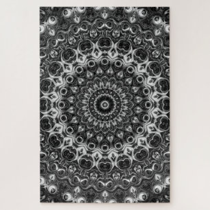 Black and White Mandala Geometric Design Jigsaw Puzzle