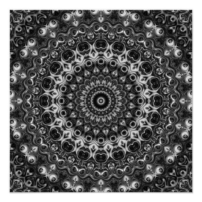 Black and White Mandala Geometric Design Poster (Front)