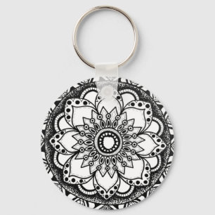 Black and White Mandala Key Ring