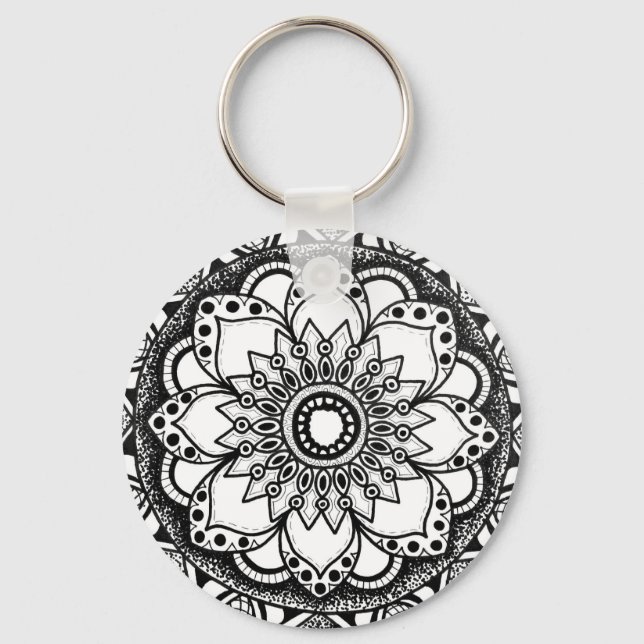 Black and White Mandala Key Ring (Front)