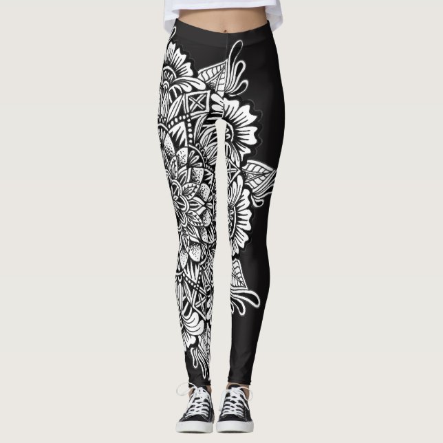 Black and White Mandala Leggings (Front)