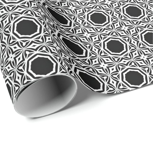 Black and White Mandala lines Pattern 1 Wrapping Paper (Roll Corner)