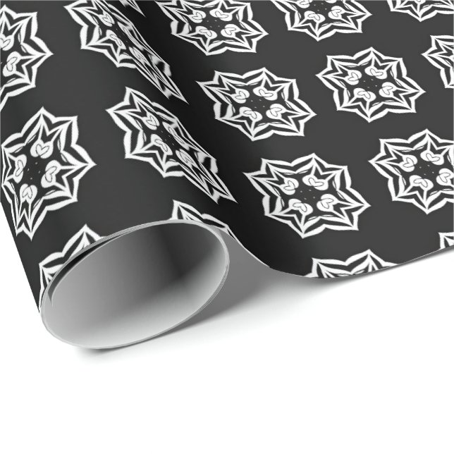Black and White Mandala lines Pattern 8 Wrapping Paper (Roll Corner)
