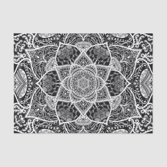 Black and White Mandala - Loergann in Raven Tissue Paper (Front)