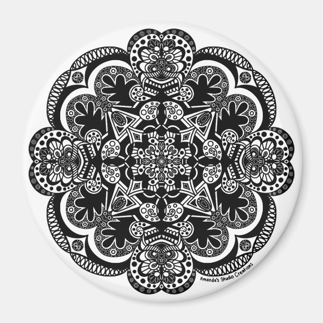 Black and White Mandala Magnet (Front)