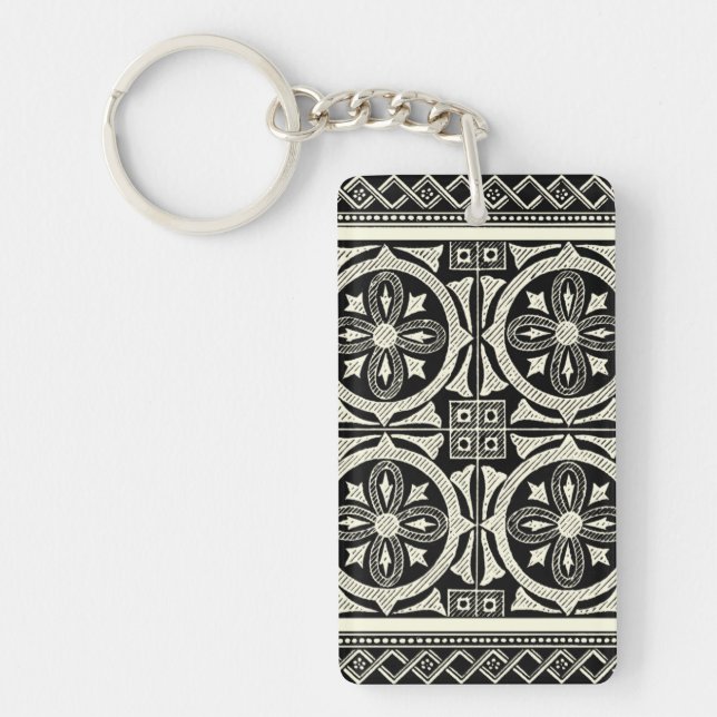 Black and White Mandala Motif by Vision Studio Key Ring (Front)