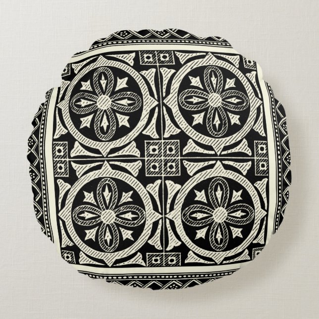 Black and White Mandala Motif by Vision Studio Round Cushion (Front)