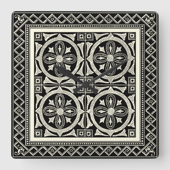Black and White Mandala Motif by Vision Studio Square Wall Clock (Front)