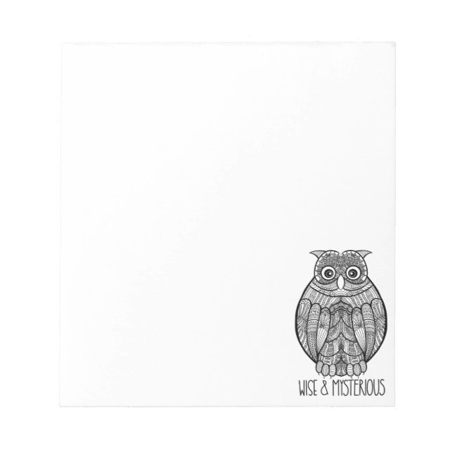Black and White Mandala Owl Illustration with Text Notepad (Front)