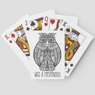 Black and White Mandala Owl Illustration with Text Playing Cards