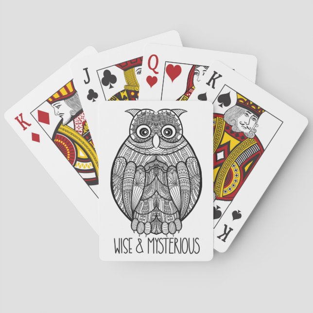 Black and White Mandala Owl Illustration with Text Playing Cards (Back)