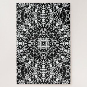 Black and White Mandala Pattern Jigsaw Puzzle