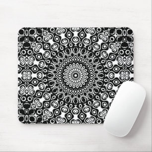 Black and White Mandala Pattern Mouse Mat