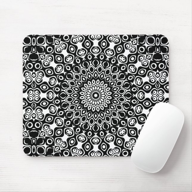 Black and White Mandala Pattern Mouse Mat (With Mouse)