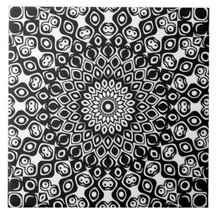 Black and White Mandala Pattern Tile