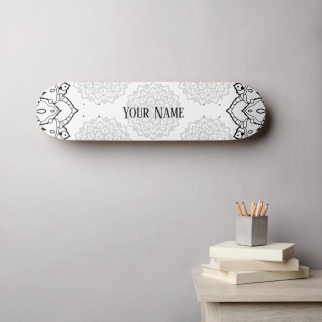 Black and White Mandala Skateboard (Wall Art (Horz))