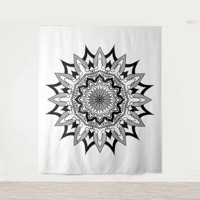 Black and white mandala tapestry (Front)