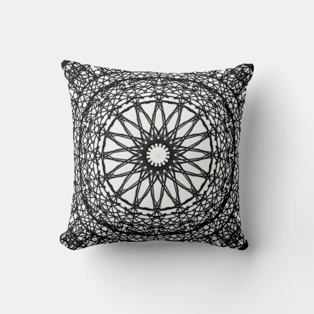 Black and White Mandala Throw Pillow (Front)