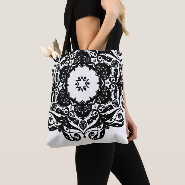Black and White Mandala Tote Bag (Close Up)