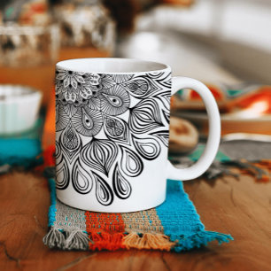 Black and White Mandala Trippy Psychedelic Hippie Coffee Mug