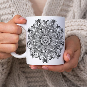 Black and White Mandala Trippy Psychedelic Hippie Coffee Mug