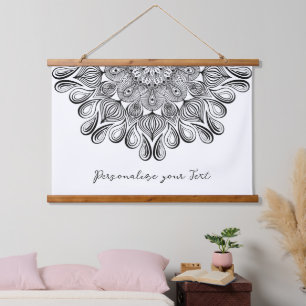 Black and White Mandala Trippy Psychedelic Hippie Hanging Tapestry