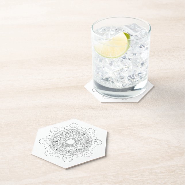 Black and White Mandala v2 Paper Coaster (Insitu)