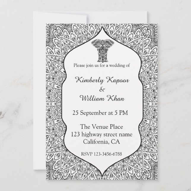 Black And White Mandala Wedding Invitation (Front)
