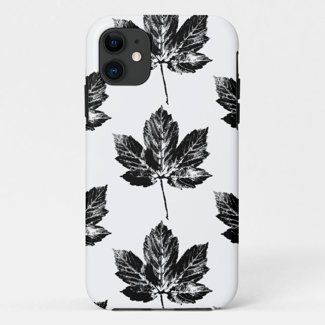 Black and White Maple Leaf Print Case-Mate iPhone Case (Back)