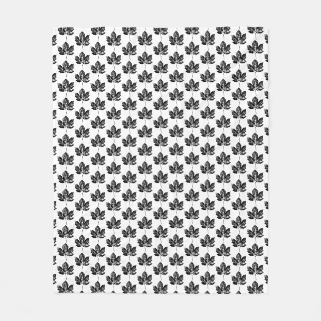 Black and White Maple Leaf Print Fleece Blanket (Front)