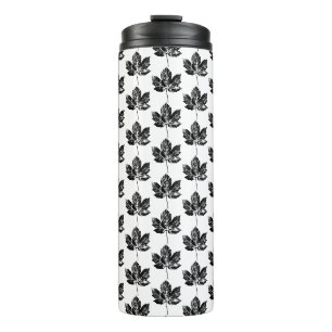 Black and White Maple Leaf Print Pattern Thermal Tumbler