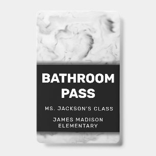 Black and White Marble Back To School Bathroom ID Badge