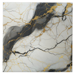 Black and White Marble Background with Gold Tile