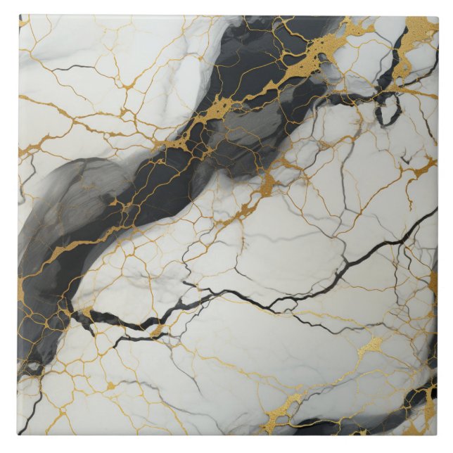Black and White Marble Background with Gold Tile (Front)