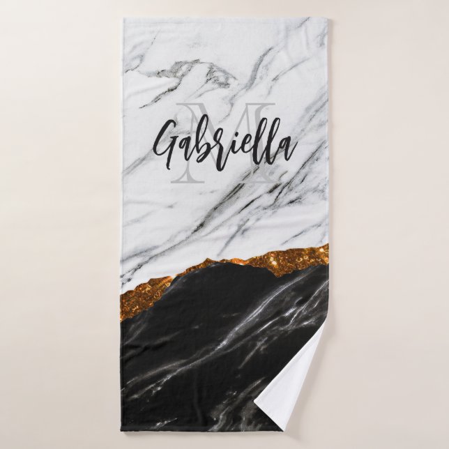 Black and White Marble Bath Towel Set (Bath Towel)