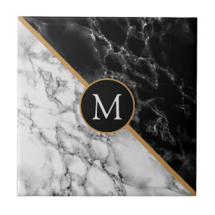 Black and White Marble Ceramic Tile Custom Letter