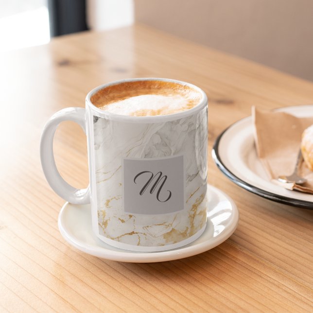 Black And White Marble Custom Name Coffee Coffee Mug (Creator Uploaded)