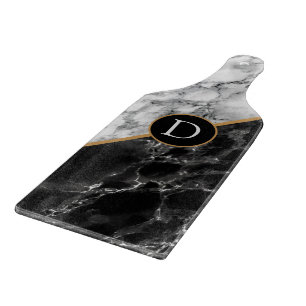 Black and White Marble Cutting Board Custom Letter