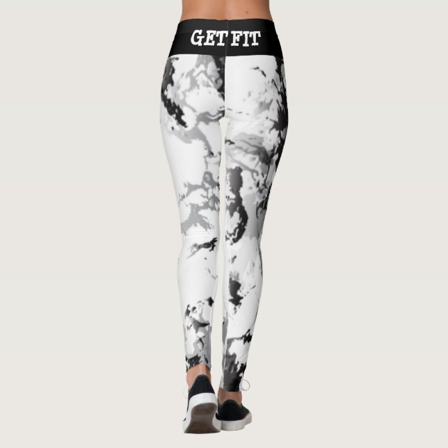 Black and White Marble Design - Get Fit Leggings (Back)