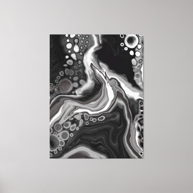 Black and White Marble Digital Fluid Art    Canvas Print (Front)