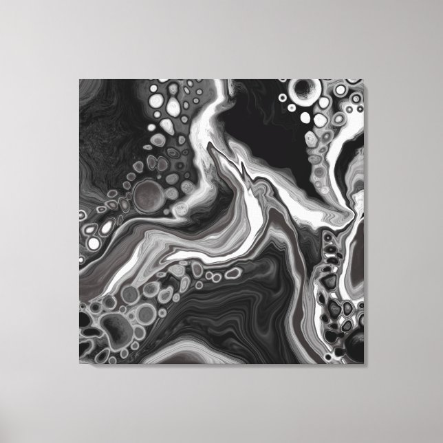Black and White Marble Digital Fluid Art   Canvas Print (Front)
