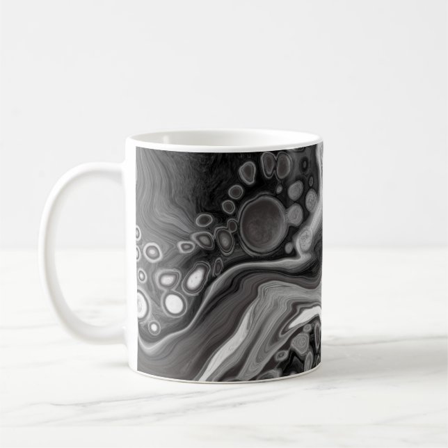 Black and White Marble Digital Fluid Art Coffee Mug (Left)