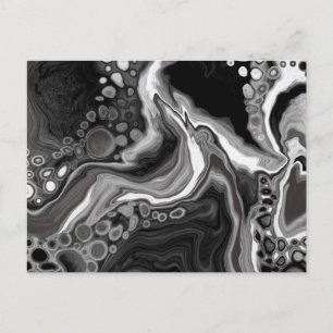 Black and White Marble Digital Fluid Art   Postcard