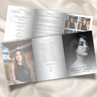 Black and White Marble Elegant Funeral Services Tri-Fold Programme