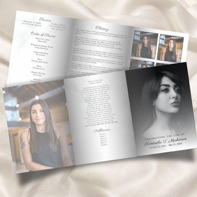 Black and White Marble Elegant Funeral Services Tri-Fold Programme (Creator Uploaded)